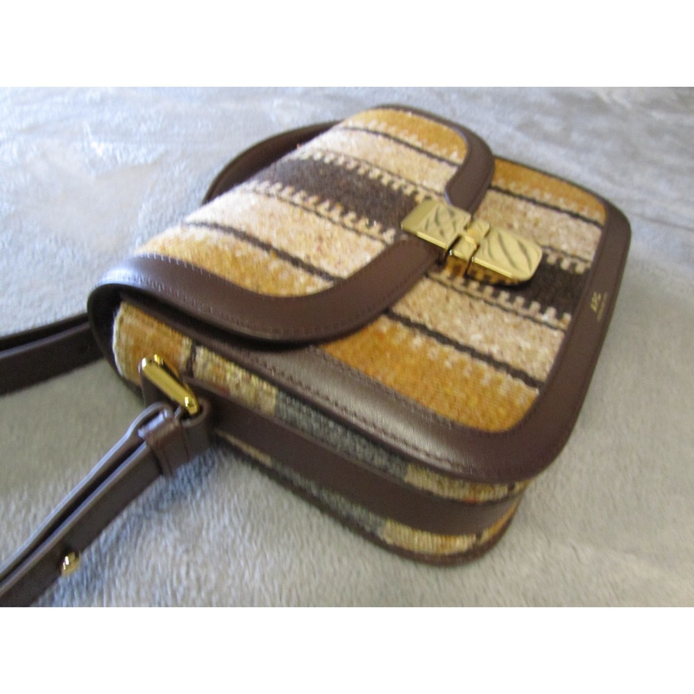 A.P.C. Grace Small Striped Woven Leather Shoulder Bag Brown Ochre Gold Hardware - Picture 3 of 9